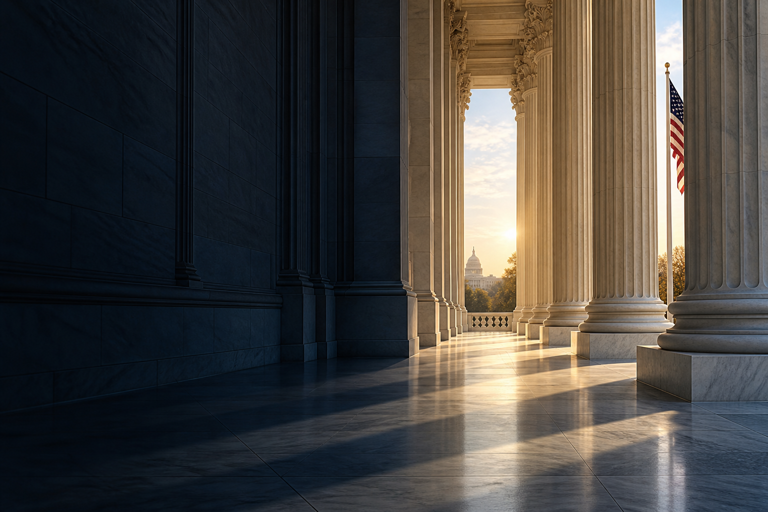 Arquitetura de uma corte americana ao entardecer — imagem ilustrativa